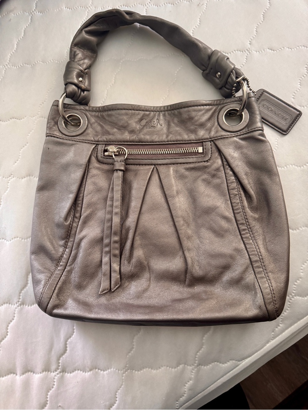 Coach Metallic Silvery Leather Hobo Bag